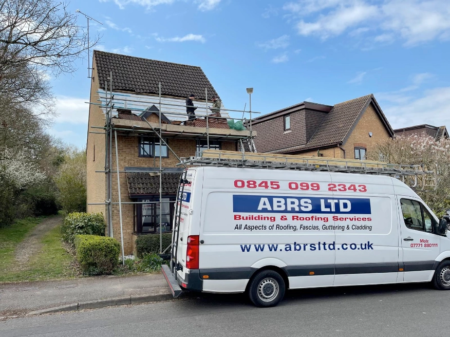 Close-up of a tiled roof under repair