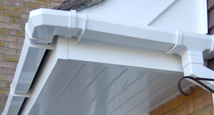 White gutter and soffit installation detail