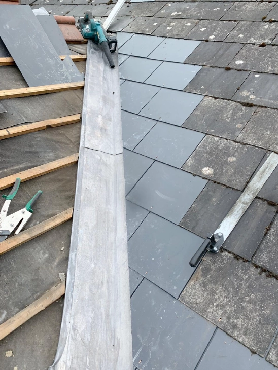 Chimney stack and roofline against the sky